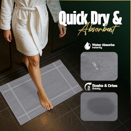 Pearl Linens 2 Pack Cotton Bath Mats for Bathroom, 20" X 30", Light Grey - Image 4