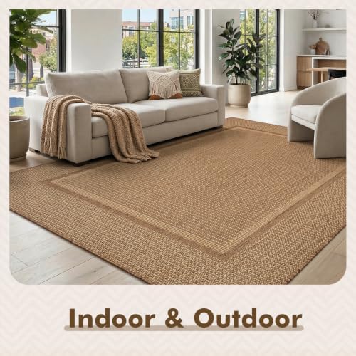 MontVoo-Outdoor Rug-Patio Rug 8x10 ft Polypropylene Indoor Outdoor Rugs Outdoor Carpet for Patio Deck Balcony Porch, Textured Weave, Durable for High Traffic, Fade-Resistant, Modern Neutral Brown - Image 3