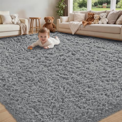 9x12 Area Rug for Living Room,Light Gray Fluffy Shag Non-Slip Bedroom Rugs by Unknown