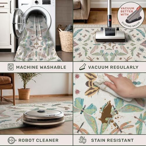 Hazo Haus Green and Blue Nursery Rug 5x8 - Washable Soft Area Rugs for Bedroom Under Bed, Living Room, Vintage Floral Butterfly Fun Indoor Floor Decor - Image 4