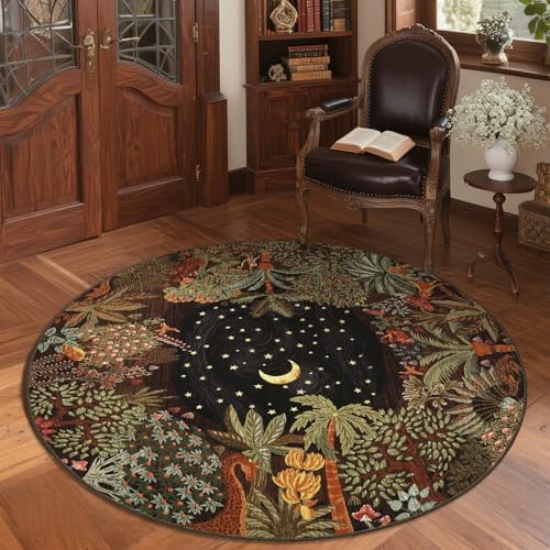GarveeHome Round Area Rugs 5ft for Bedroom, Brown Jungle Washable Circle Rug Soft Non Slip Forest Animal Print Floor Mat Tiger Carpet Indoor Thin Rug for Kids Room Dining Room Playroom Nursery by GarveeHome