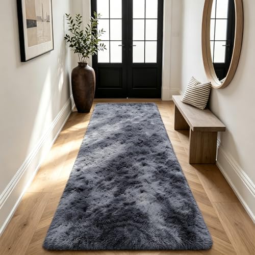 Shag Runner Rug for Bedroom Living Room 2x6 Upgrade Non-Slip Fluffy Soft Bedside Rugs,Shaggy Mottling Black Carpet for Livingroom Dorm Home Decor Aesthetic - Image 6