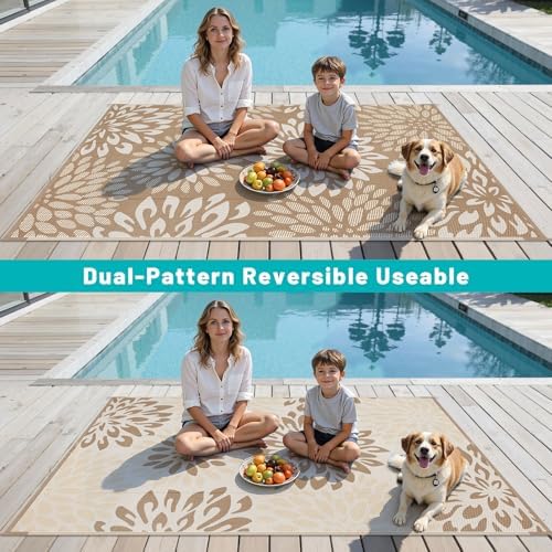 HEBE Waterproof Outdoor Rug 8'x10', Floral Reversible Plastic Patio Rug - Image 6