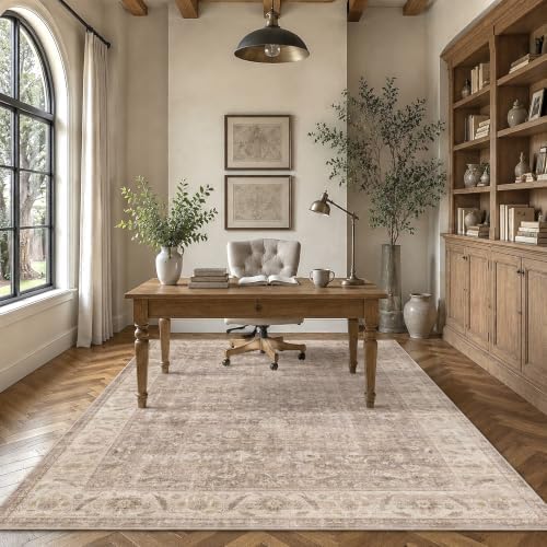 Washable 6x9 Bedroom Non-Slip Area Rug Retro Light Taupe Large Carpet - Image 3