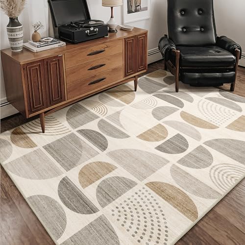 MUJOO Boho Rug Washable,4x6.5 Area Rugs for Bedroom Living Room Bedside Office,Throw Floor Carpet Non Slip Soft Indoor Modern Abstract Bohemian Neutral Beige - Image 6