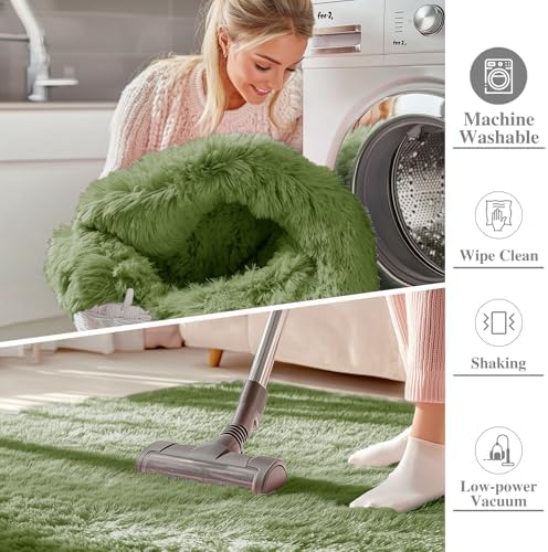 OLANLY 3x5 Machine Washable Small Bedside Rug, Soft Fluffy Shaggy Rugs for Living Room, Bedroom, Indoor Floor Carpet for Kids Girls and Boys, Preppy Dorms, Nursery, Home Decor Aesthetic, Green - Image 2