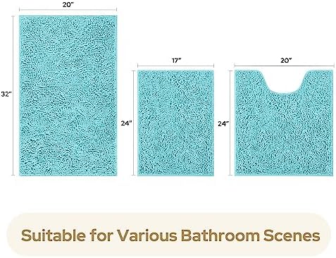 HOMEIDEAS Bathroom Rugs Set of 3, Super Soft Absorbent Chenille Bath Rugs - Image 3
