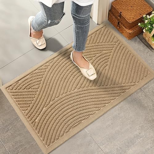HIYARD Sturdy Front Door Mat, Absorbent Muddy Dirt Resist Welcome Door Mats Outdoor Indoor, Stain and Fade Resistant, Non-Slip Backing Entry Mat Low Profile Doormat for Entryway, 29×17, Beige by HIYARD