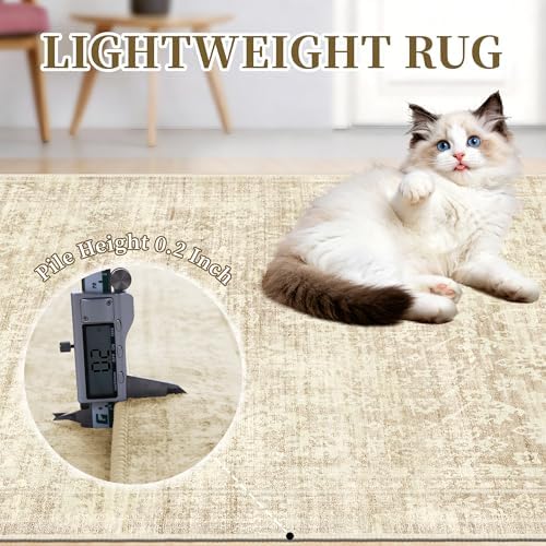 Beige 8x10 Living Room Rug, Non Slip Neutral Area Rugs for Bedroom, Nursery - Image 6