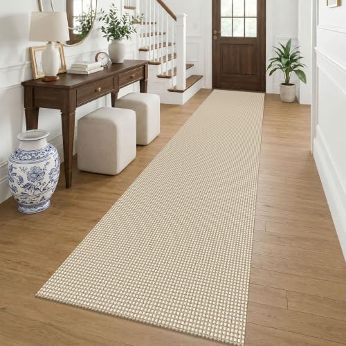 KOZYFLY Cotton 2.5'x12' Runners Rugs for Hallway, Long Washable Runner Rug, Woven Non Slip Kitchen Runner, Braided Entryway Rug, Floor Carpet for Entry, Aisle, Hall, Oatmeal Beige by KOZYFLY