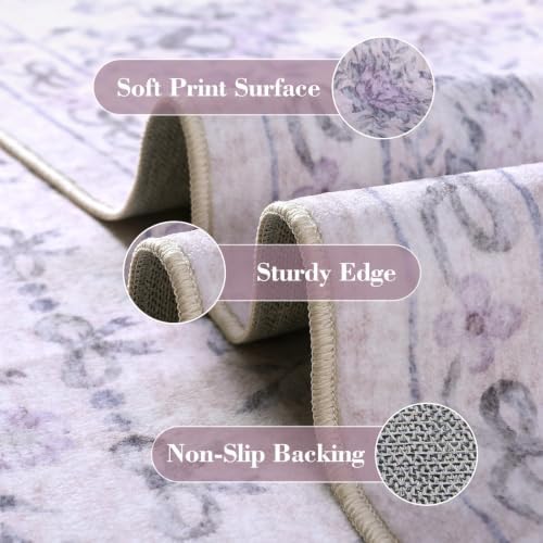 Wonnitar Purple Floral Bow 4x6 Area Rug, Washable Rug for Bedroom - Image 3