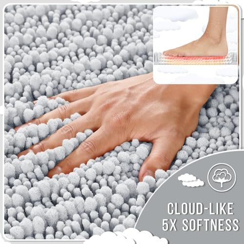 Yimobra Large Bathroom Rugs Non Slip Washable 36x24 Inch - Ultra Soft Absorbent Chenille Bath Mat, Quick Dry Shaggy Floor Carpet for Tub Shower, Light Gray Home Decor Accessories - Image 4