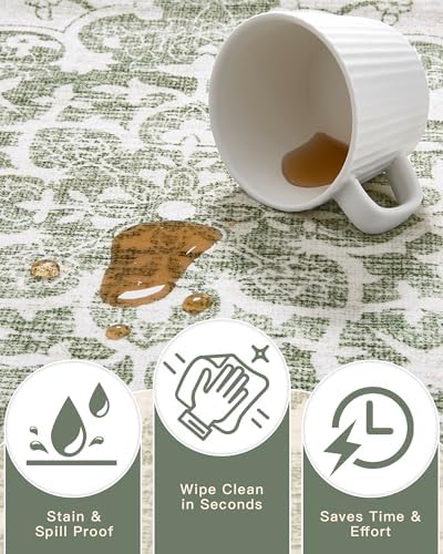 Madane 6x9 Area Rugs for Living Room, Washable Vintage Soft Rug Green/Ivory - Image 5