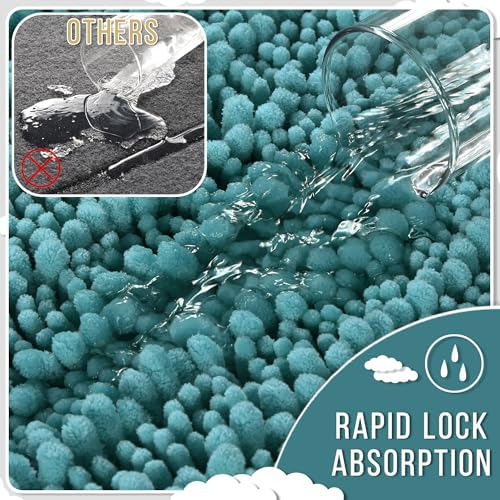 Yimobra Bathroom Runner Rug 55x24 Inch - Extra Long Non Slip Chenille Bath Mat, Soft & Absorbent, Machine Washable Shaggy Hallway Carpet for Vanity Tub Shower, Teal Blue Home Decor Accessories - Image 5