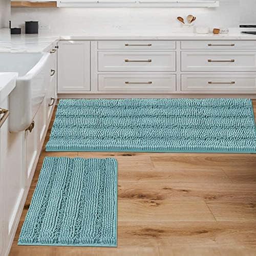H.VERSAILTEX Bathroom Rugs Bath Mats Sets Super Absorbent Chenille Striped Bath Mats Non Skid Machine Wash Dry Rugs for Bathroom Floor Set of 2(Aqua Haze, 47 x 17 Plus 17 x 24 - Inches) by HVERSAILTEX