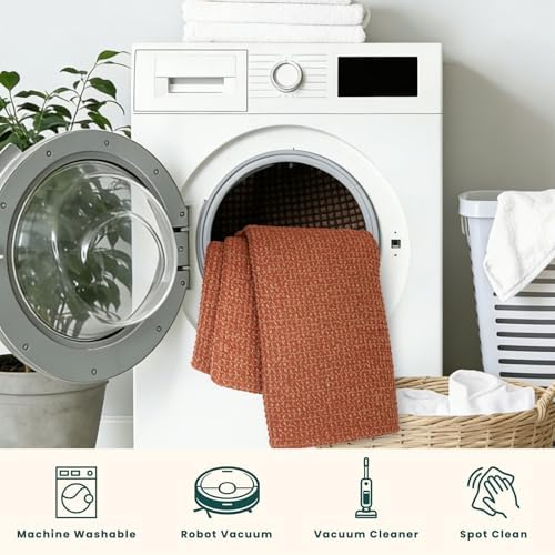 KOZYFLY Orange 3x7 Washable Kitchen Runner Rug, Non Slip Wide Runners for Hallway, Cotton Entryway Runner, Braided Floor Carpet for Entry, Kitchen, Bedside, Hall, Burnt Orange/Tan - Image 6