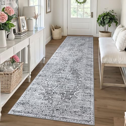 KUTA Vintage Kitchen Runner 2.6x10 Blue White Washable Hallway Rugs by KUTA