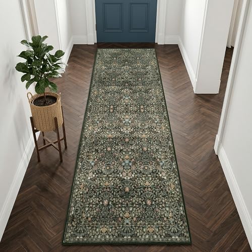 Non Slip 2x6 Kitchen Runner Rug Washable, Hallway Runner Rugs, Boho Vintage Floral Black Carpet Stain Resistance Ultra Soft Low Pile for Entryway, Bathroom Mats for Floor - Image 6