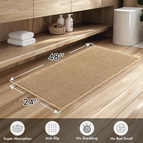 MIULEE Set of 2 Waffle Bathroom Runner Rugs Brown 2'x4'(24"x48") - Image 2