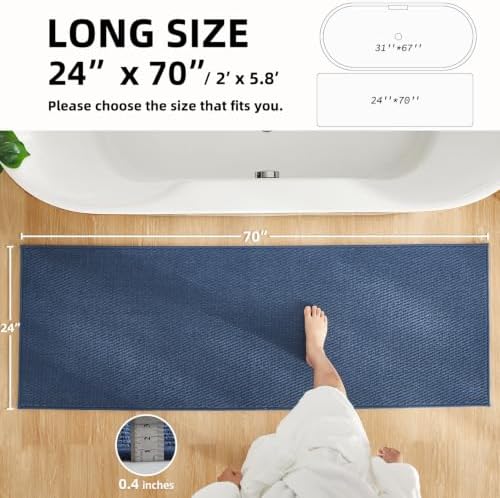 TYUU Bathroom Runner Rugs, Long Bath Mat Runner Washable Thin Quick Dry Low Pile Bathroom Runner Rugs Non Slip, Navy Blue 24"x70" - Image 3