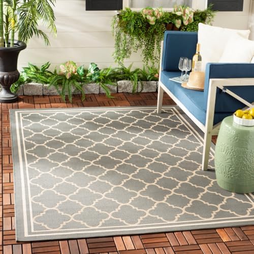 SAFAVIEH Washable Rug Outdoor Courtyard Collection - 4' x 5'7", Anthracite & Beige, Non-Shedding & Easy Cleaning, Ideal for Patio, Backyard, Mudroom (CY6918-246) by Unknown