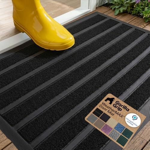 GORILLA GRIP WeatherMAX Door Mat, Indoor Outdoor Use, 29x17, Black Stripe by GorillaGrip