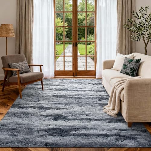 5x7 Ft Large Shag Rugs for Bedroom Living Room for Men Boys, Tie Dyed Ultra Soft Fluffy Furry Area Rug for Indoor Floor, Aesthetic Carpet for Home Decor (Grey) - Image 3