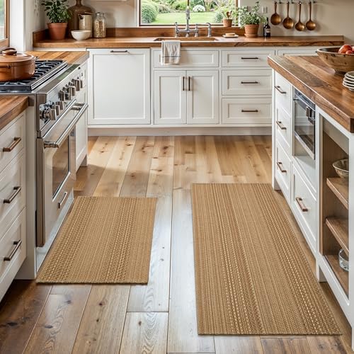 MatEssenz Cotton Blend Kitchen Rug Set 2 Piece, American Country Woven Runner Rug and Doormat, 20"x48"+20"x30", Rustic Farmhouse Washable Area Rugs for Kitchen, Laundry, Entryway by MatEssenz