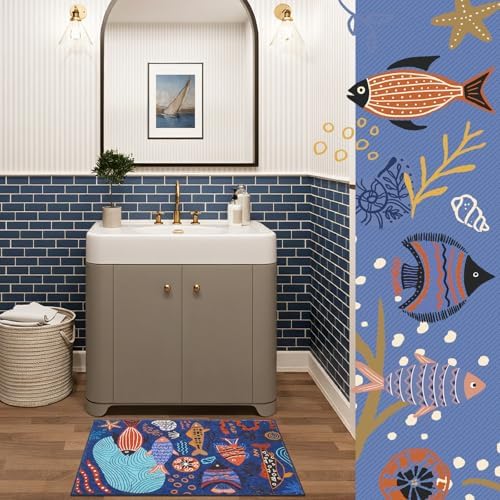 jinchan 2x3 Coastal Area Rug Washable Kids Rug Colorful Ocean Fish Mat Blue - Image 6