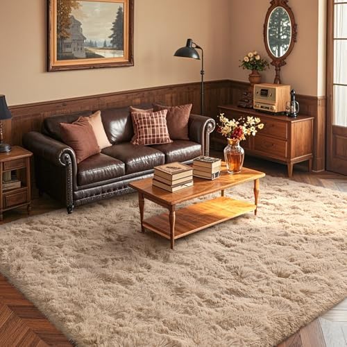 5x7 Living Room Rugs Fluffy Neutral Beige Area Rug，Modern Plush Non-Slip Soft Bedroom Shag Carpet for Book Room Office,Coffee Stain Resistant - Image 3