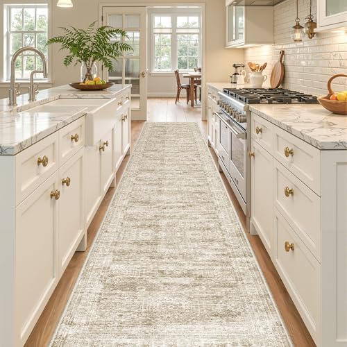 2x12 Runner Rug Non Slip,Washable Hallway Runner Rug,Brown by Restydon
