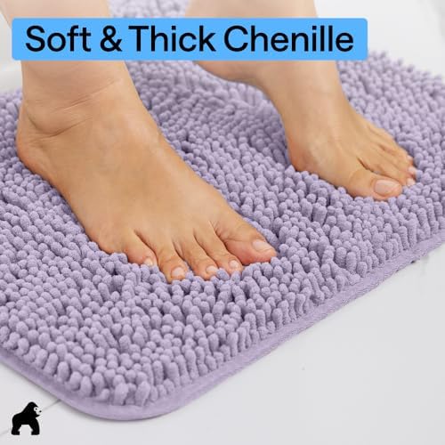 GORILLA GRIP Bath Rug Mat for Bathroom, Absorbent Chenille, 30x20 Purple - Image 4