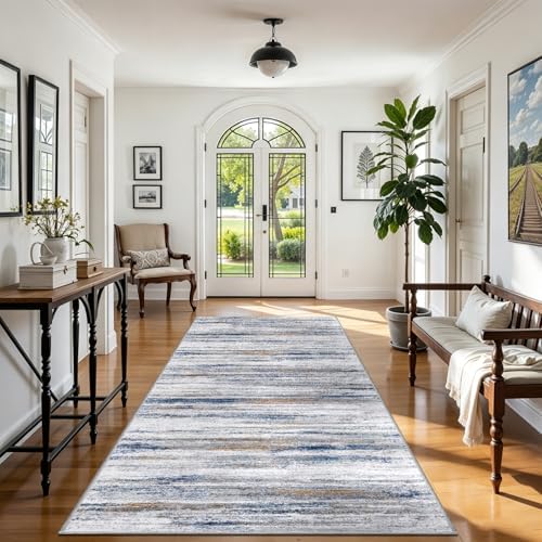 5x10 Area Rug for Living Room: Non-Slip Washable Rugs for Dining Room Bedroom Study Home Office - Easy-to-Clean Stain and Water Resistant Carpet - Soft Low-Pile Mat Navy Grey - Image 4