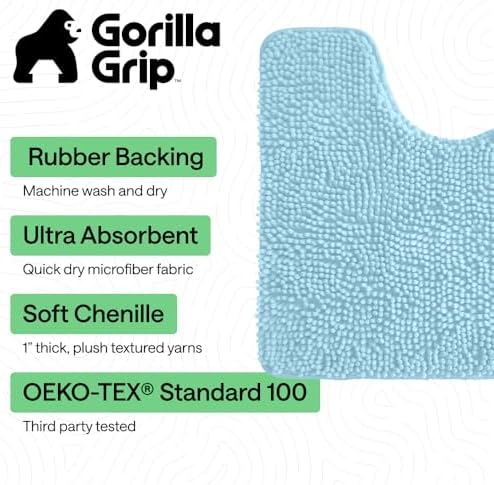 GORILLA GRIP Bathroom Area Rug Sets 2 Piece, Soft Chenille, 30x20 Sky Blue - Image 3