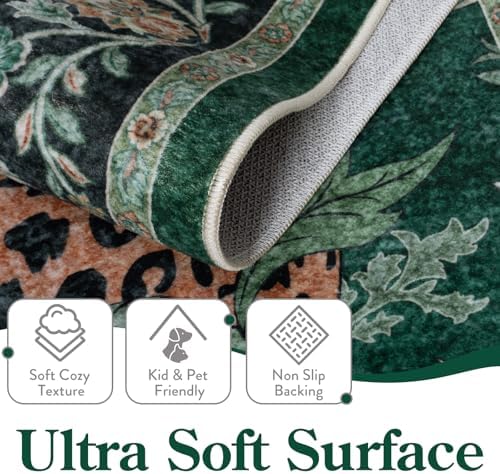 Moynesa Leopard 5x7 Area Rug, Boho Washable Living Room Rug, Non Slip Rugs for Bedroom, Ultra Thin Soft Animal Print Throw Floor Carpet for Office Dining Room, Green - Image 2
