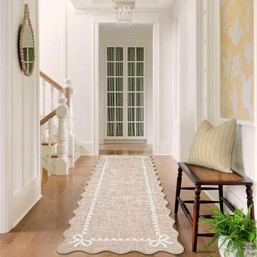 GarveeHome Scalloped Hallway Runner Rug 2.5x8 Non Slip Bedroom Rugs, Camel - Image 3