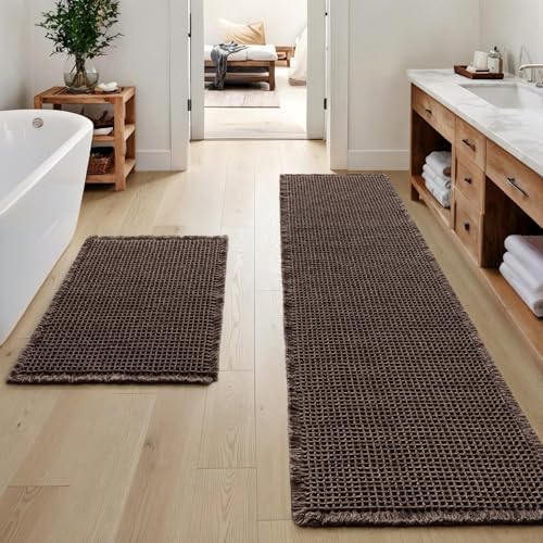 MIULEE Set of 2 Waffle Bathroom Rugs Chocolate Bath Mat 17"x24"+17"x48" by MIULEE