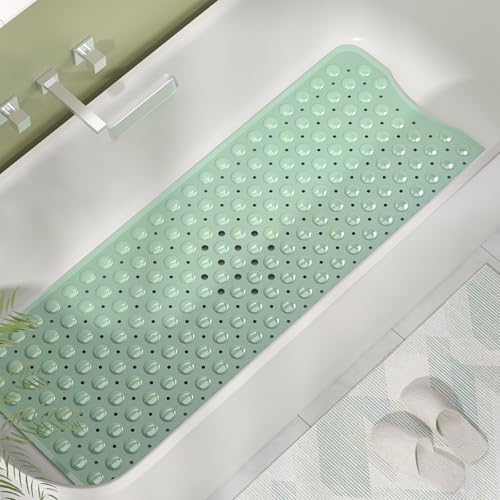AmazerBath Shower Mat Non Slip 40 x 16 Inches, Shower Stall Mats with Suction Cups and Drain Holes, Non Slip Bath Mat for Tub for Elderly & Kids, Mint Green - Image 2