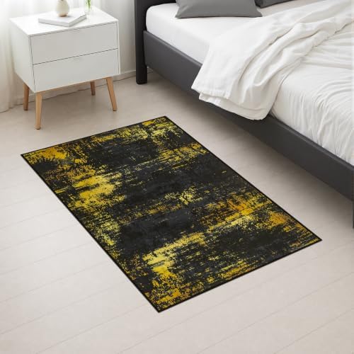 2x3 Washable Entryway Rug: Modern Abstract Soft Carpet Black Gold - Image 5