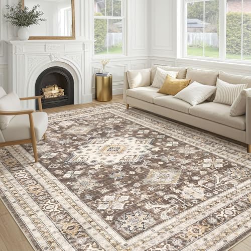 cotiled 10x11 Area Rug for Living Room, Washable, Traditional, Dark Brown by COTILED