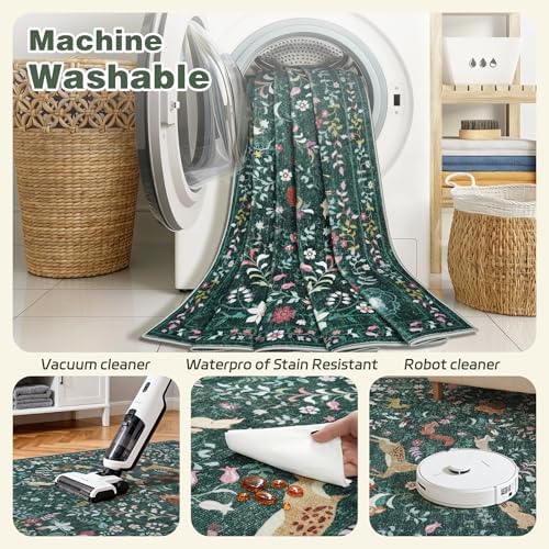 5x7 Area Rugs Boho Floral Washable Living Room Rug Neutral Carpet Nursery - Image 4