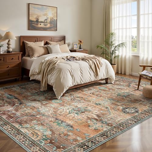 8x10 Area Rugs, Vintage Retro Soft Washable Rug, Non-Slip Low Pile Rugs for Living Room, Bedroom, Dining Room, Stain Resistant Home Decor Rug (Vintage Orange/Brick) - Image 3