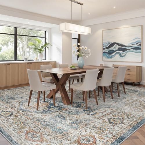 befbee 10x14 Area Rugs for Living Room, Washable Vintage Non Slip Rug Navy - Image 7