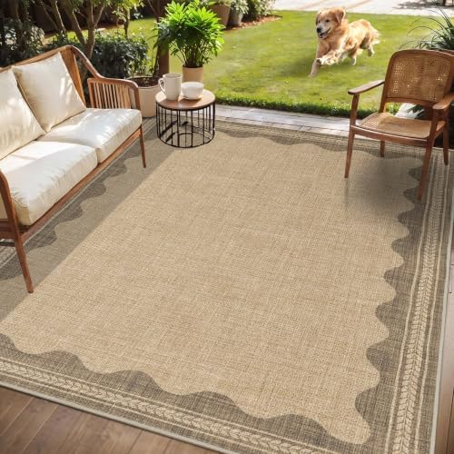 Zeeinx 5x7 Scalloped Rug Easy Jute Outdoor Rug Neutral Outdoor Patio Rug - Image 2