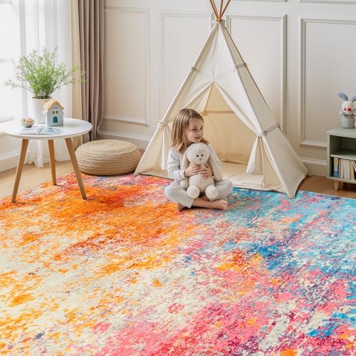 Rugflix 8x10 Area Rugs for Living Room, Colorful Rainbow Washable Large Rug - Image 2