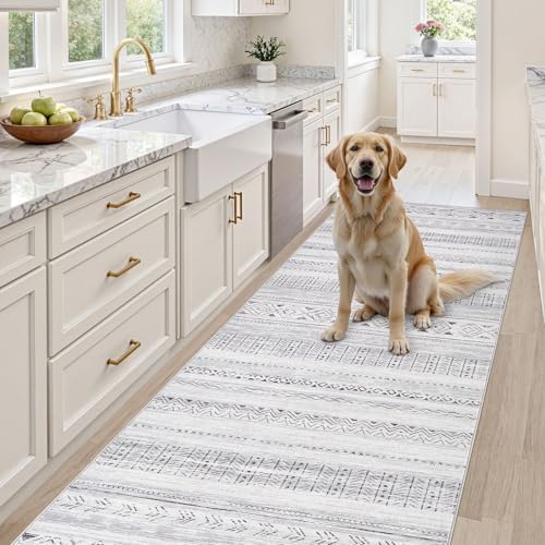 cotiled Hallway 3x10 Runner Rugs Washable Boho Rug Dark Grey - Image 5