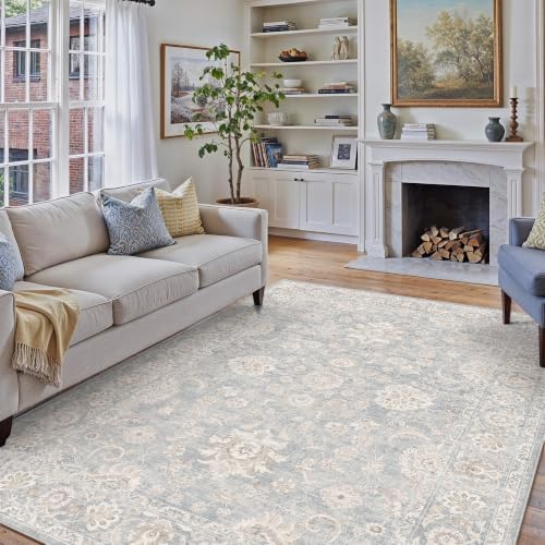 10x14 Blue Cream Neutral Area Rug - Image 3