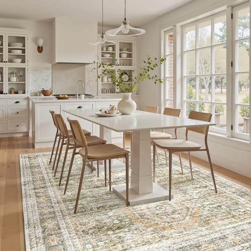 Soalmost 5x7 Area Rug Green/Orange Low Pile Washable Trendy Faded Style Rug - Image 3
