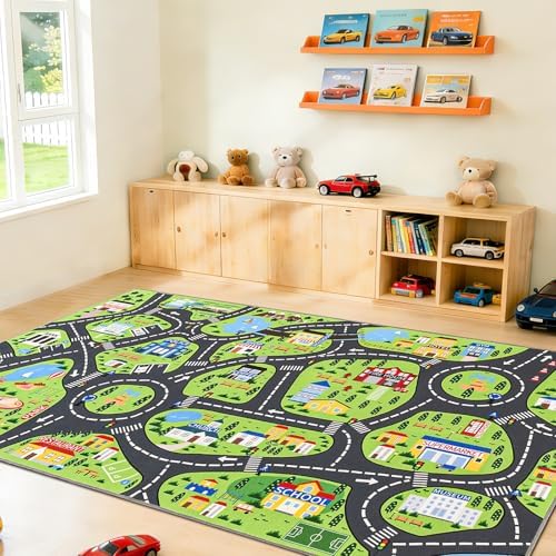 BENRON Kids Car Play Rugs 6x9, Educational City Road Play Mat for Toy Cars by BBENRON