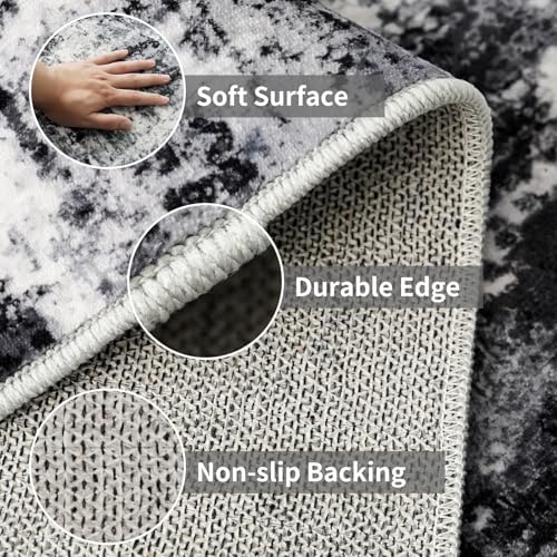 4x12 Runner Rug for Wide Hallway: Long Washable Runners for Entryway Living Room Dining Room - Stain and Water Resistant Rugs with Non-Slip Backing - Soft Low-Pile Carpet Black Grey - Image 4